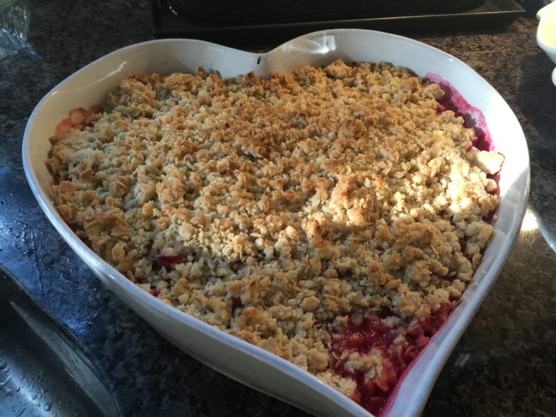 Plum or Rhubarb and Strawberry Crumble or Apple and Berry Crumble (really whatever you have lying around)
