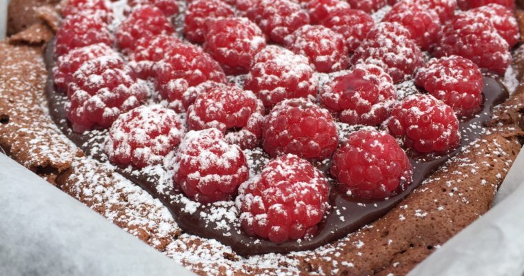 Where is the Love? Heart Shaped Chocolate Almond Cake with Chocolate Ganache and Raspberries