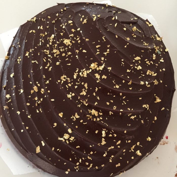 Gold flecked chocolate cake