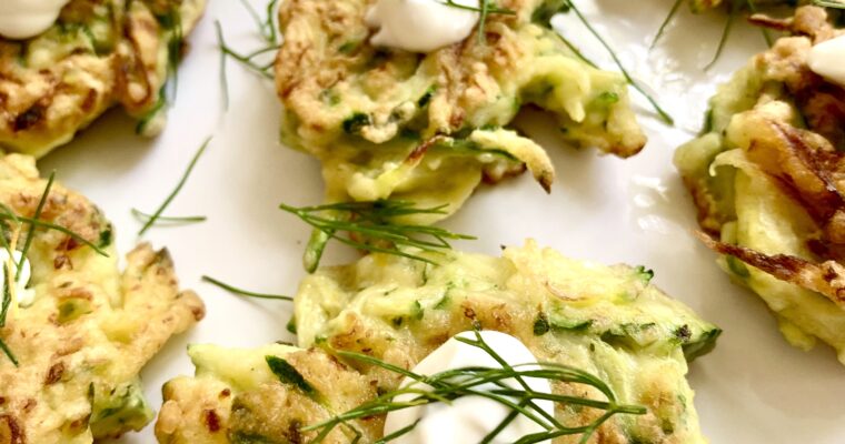Eve’s Fabulous Zucchini (Courgette) Fritters with Sour Cream Dipping Sauce
