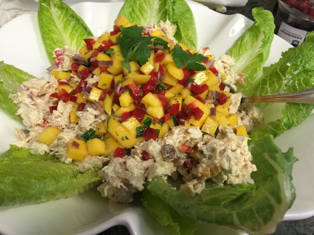 Coronation chicken salad with mango salsa