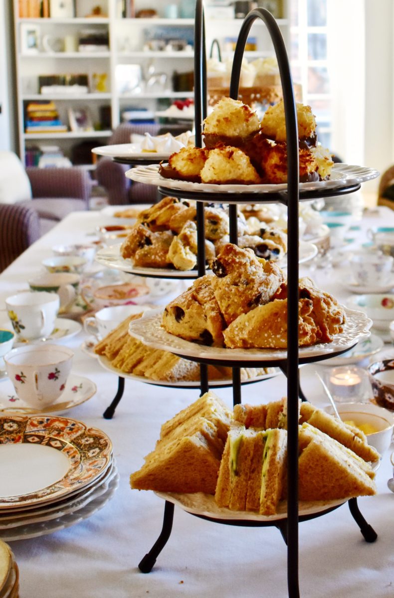 tiered cake stand with coconut macaroons