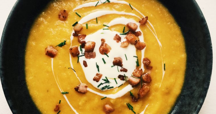 Scottish Lentil Soup with Crème Fraîche, Bacon and Chives