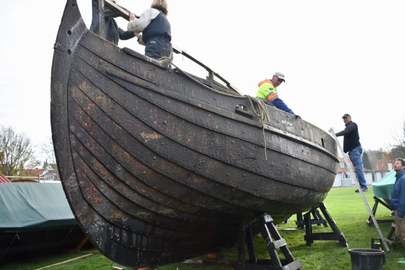 Rick inspecting some boat building work!