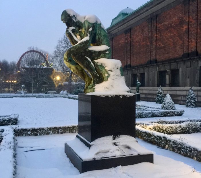 The Thinker in snow 