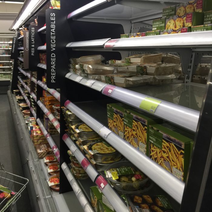 shelves of prepared food M&S