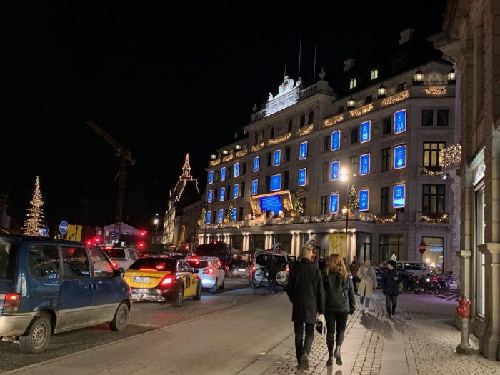 Giant Advent Calendar outside Hotel D'Angleterr