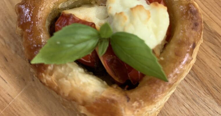 Pesto, Goat Cheese and Tomato Hearts