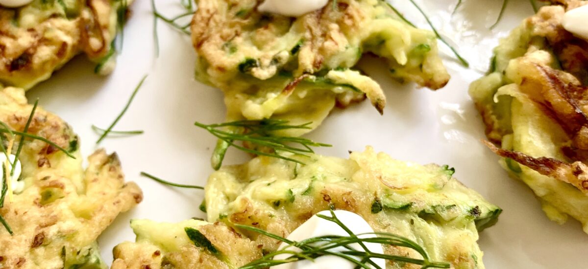 Eve’s Fabulous Zucchini (Courgette) Fritters with Sour Cream Dipping Sauce