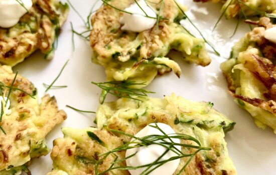 Eve’s Fabulous Zucchini (Courgette) Fritters with Sour Cream Dipping Sauce